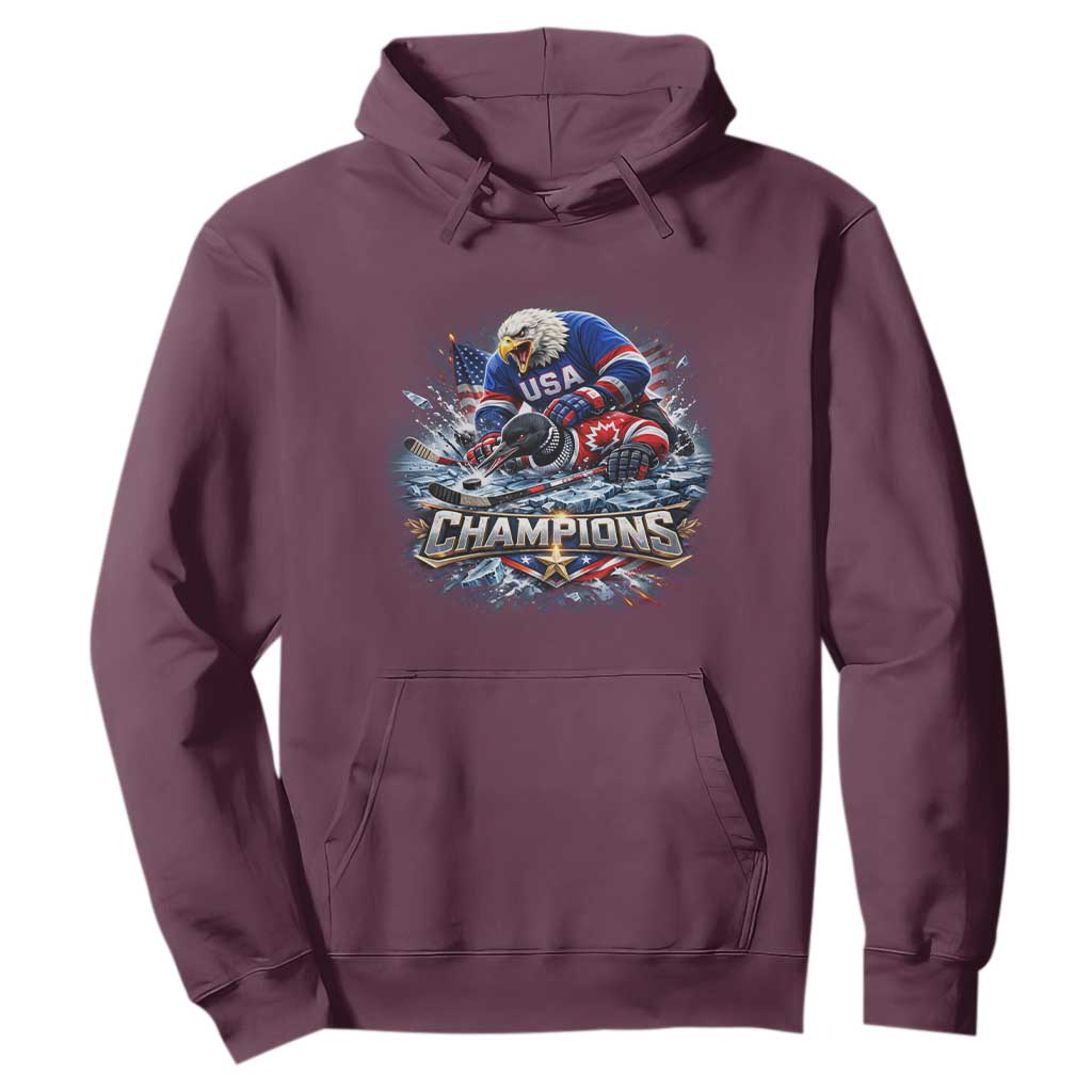 USA Ice Hockey Hoodie Eagle Dominates Canada 2026 Hockey Champions Graphic TS10 Maroon Print Your Wear