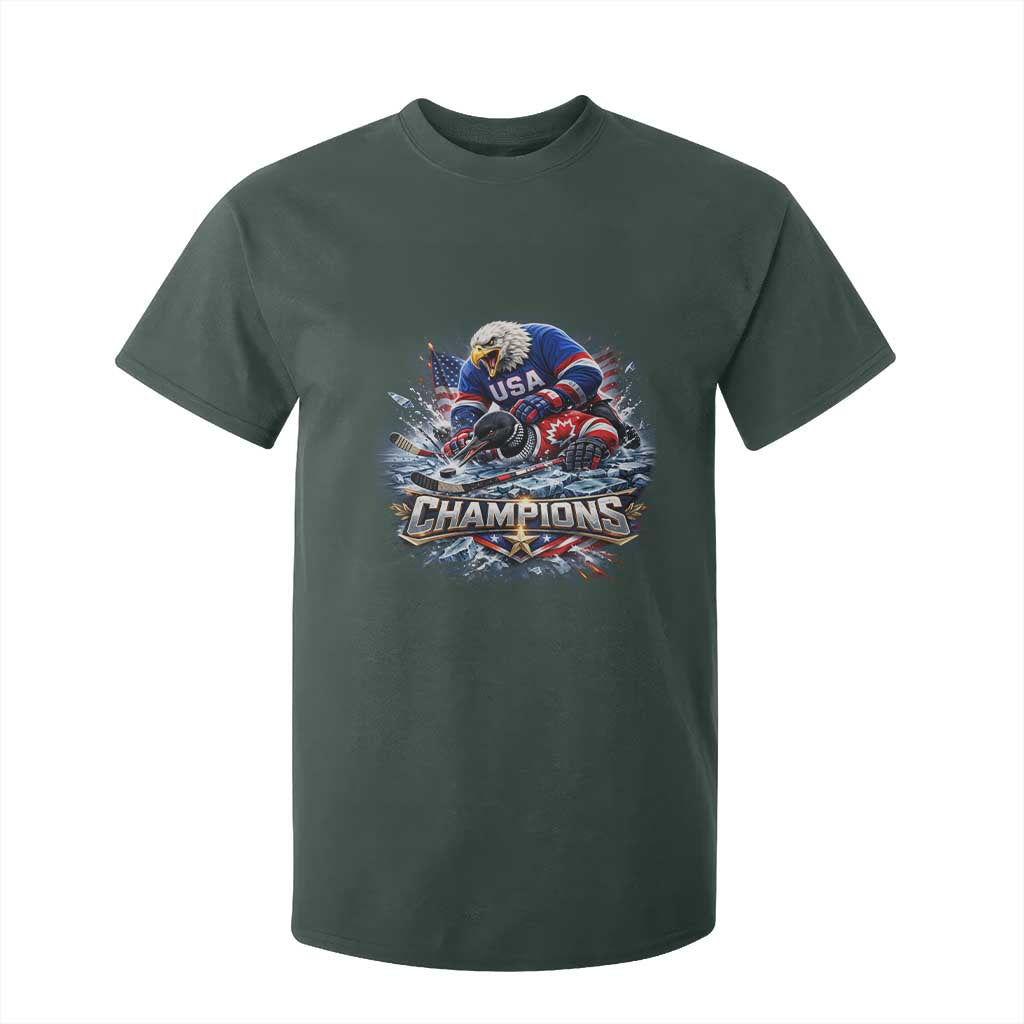 USA Ice Hockey T Shirt For Kid Eagle Dominates Canada 2026 Hockey Champions Graphic TS10 Dark Forest Green Print Your Wear