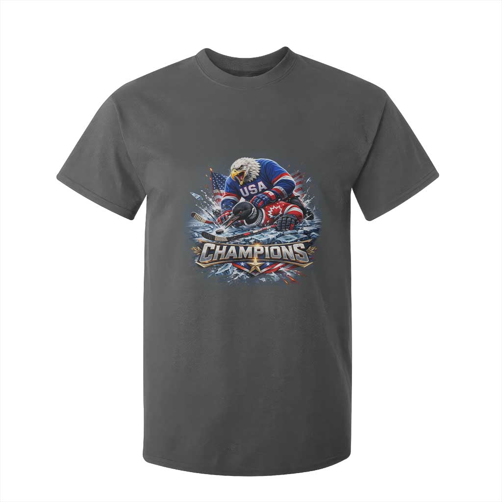 USA Ice Hockey T Shirt For Kid Eagle Dominates Canada 2026 Hockey Champions Graphic TS10 Dark Heather Print Your Wear