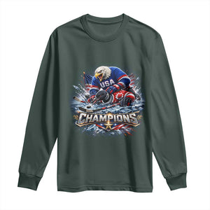 USA Ice Hockey Long Sleeve Shirt Eagle Dominates Canada 2026 Hockey Champions Graphic TS10 Dark Forest Green Print Your Wear