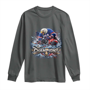 USA Ice Hockey Long Sleeve Shirt Eagle Dominates Canada 2026 Hockey Champions Graphic TS10 Dark Heather Print Your Wear
