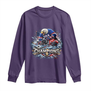 USA Ice Hockey Long Sleeve Shirt Eagle Dominates Canada 2026 Hockey Champions Graphic TS10 Purple Print Your Wear