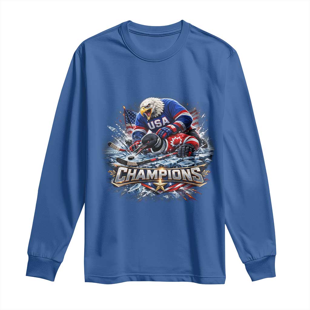 USA Ice Hockey Long Sleeve Shirt Eagle Dominates Canada 2026 Hockey Champions Graphic TS10 Royal Blue Print Your Wear
