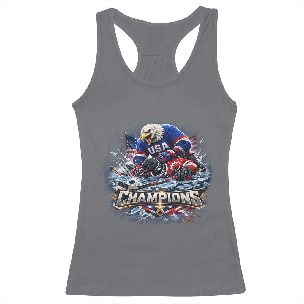 USA Ice Hockey Racerback Tank Top Eagle Dominates Canada 2026 Hockey Champions Graphic TS10 Charcoal Print Your Wear