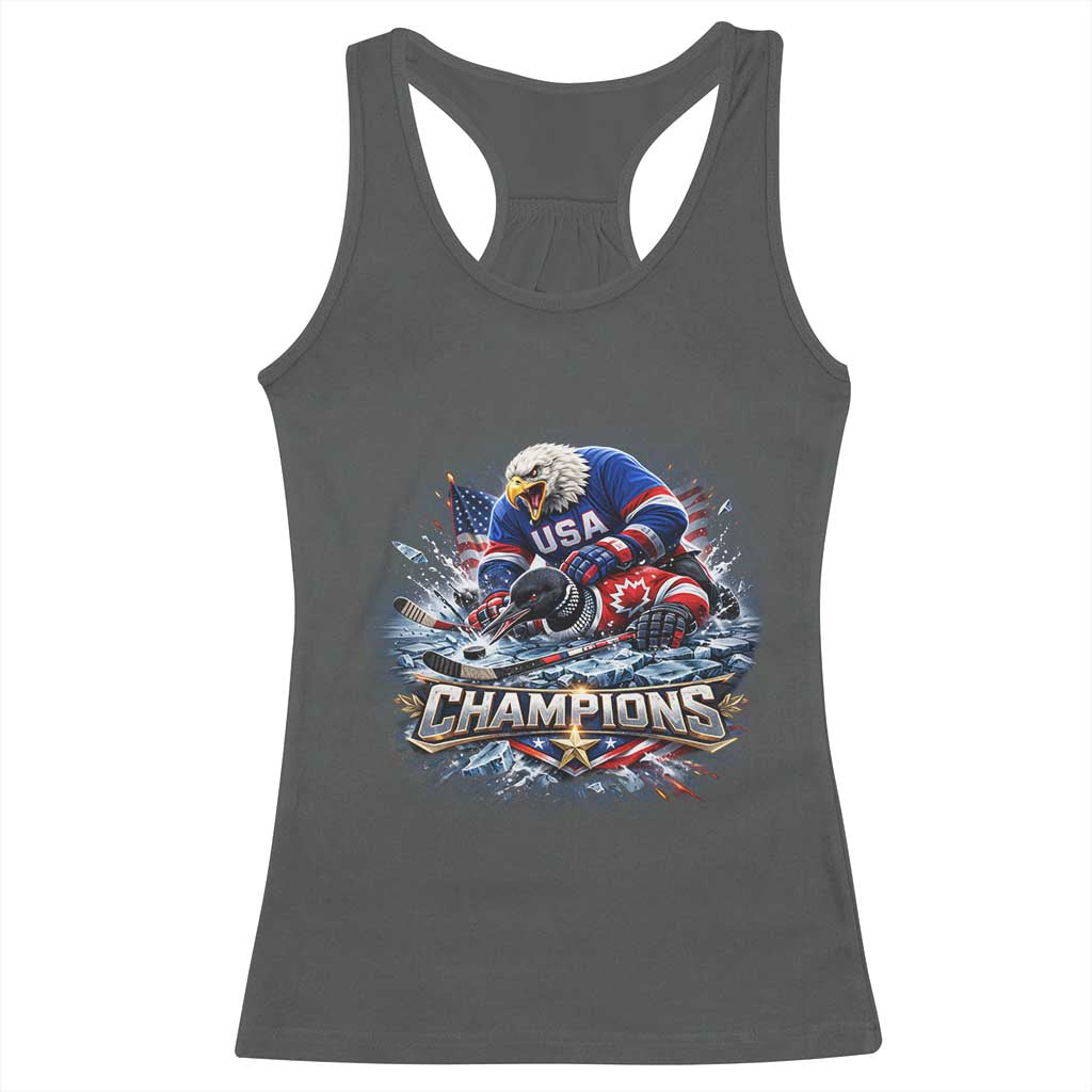 USA Ice Hockey Racerback Tank Top Eagle Dominates Canada 2026 Hockey Champions Graphic TS10 Dark Heather Print Your Wear