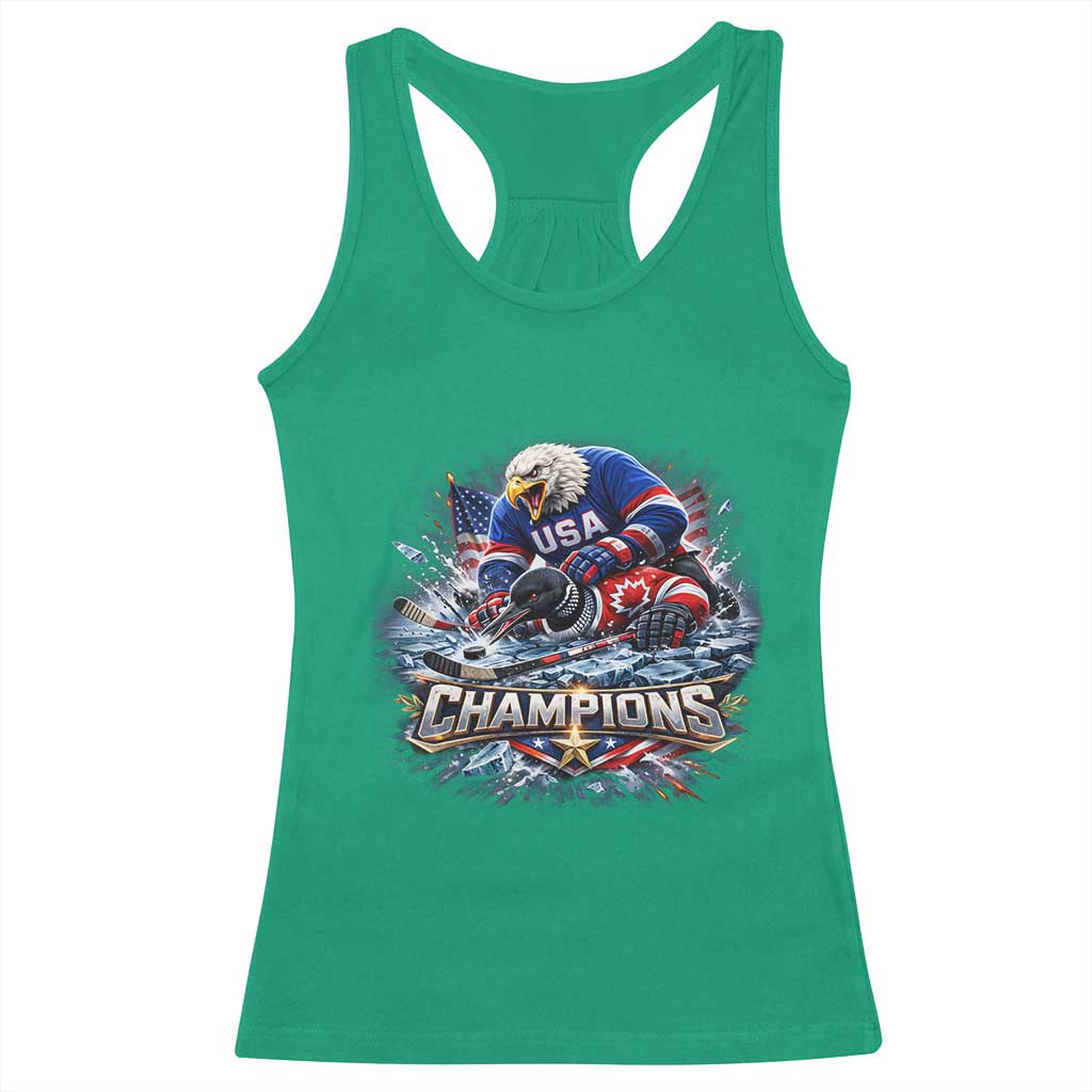 USA Ice Hockey Racerback Tank Top Eagle Dominates Canada 2026 Hockey Champions Graphic TS10 Irish Green Print Your Wear