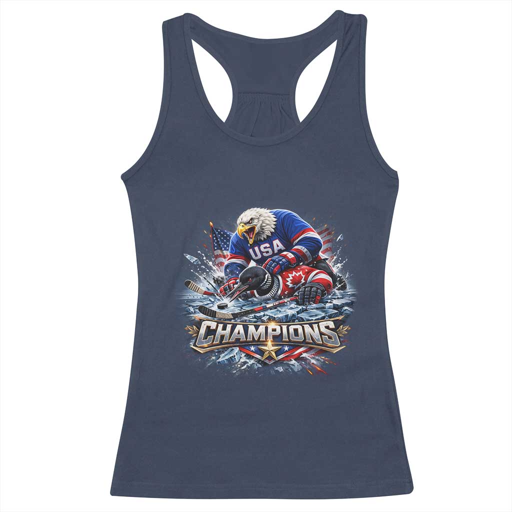 USA Ice Hockey Racerback Tank Top Eagle Dominates Canada 2026 Hockey Champions Graphic TS10 Navy Print Your Wear