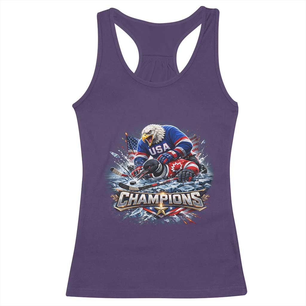 USA Ice Hockey Racerback Tank Top Eagle Dominates Canada 2026 Hockey Champions Graphic TS10 Purple Print Your Wear