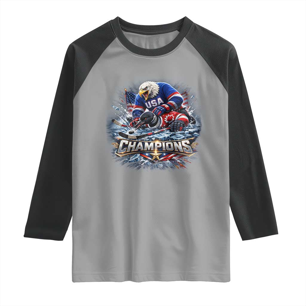 USA Ice Hockey Raglan Shirt Eagle Dominates Canada 2026 Hockey Champions Graphic TS10 Sport Gray Black Print Your Wear