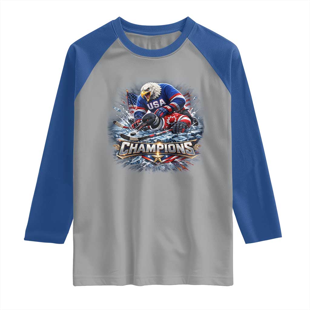 USA Ice Hockey Raglan Shirt Eagle Dominates Canada 2026 Hockey Champions Graphic TS10 Sport Gray Royal Print Your Wear