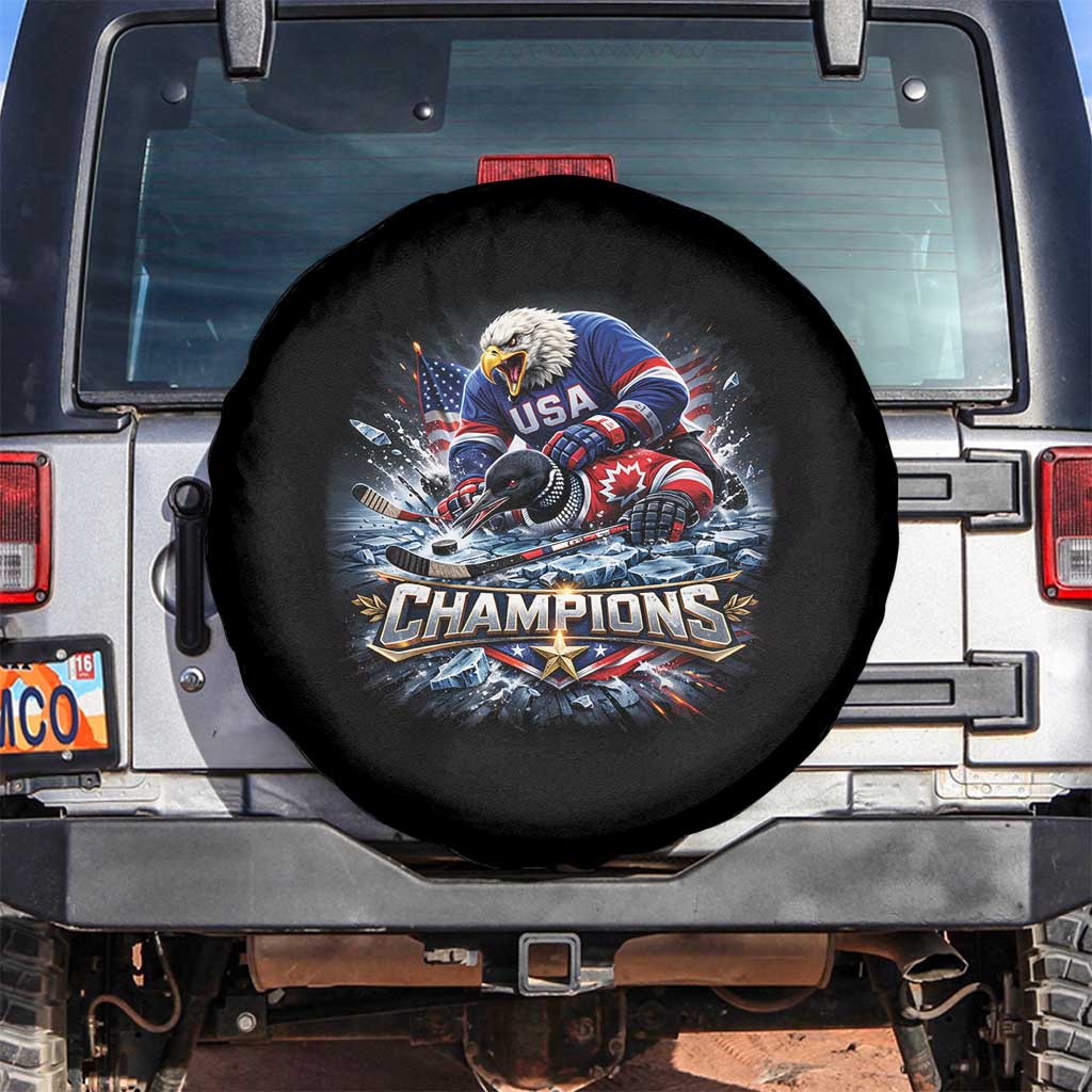 USA Ice Hockey Spare Tire Cover Eagle Dominates Canada 2026 Hockey Champions Graphic TS10 No hole Black Print Your Wear
