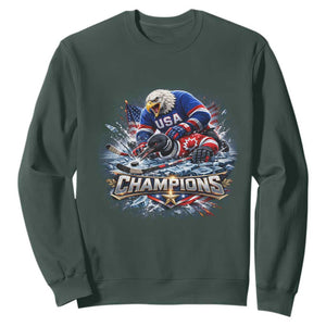USA Ice Hockey Sweatshirt Eagle Dominates Canada 2026 Hockey Champions Graphic TS10 Dark Forest Green Print Your Wear