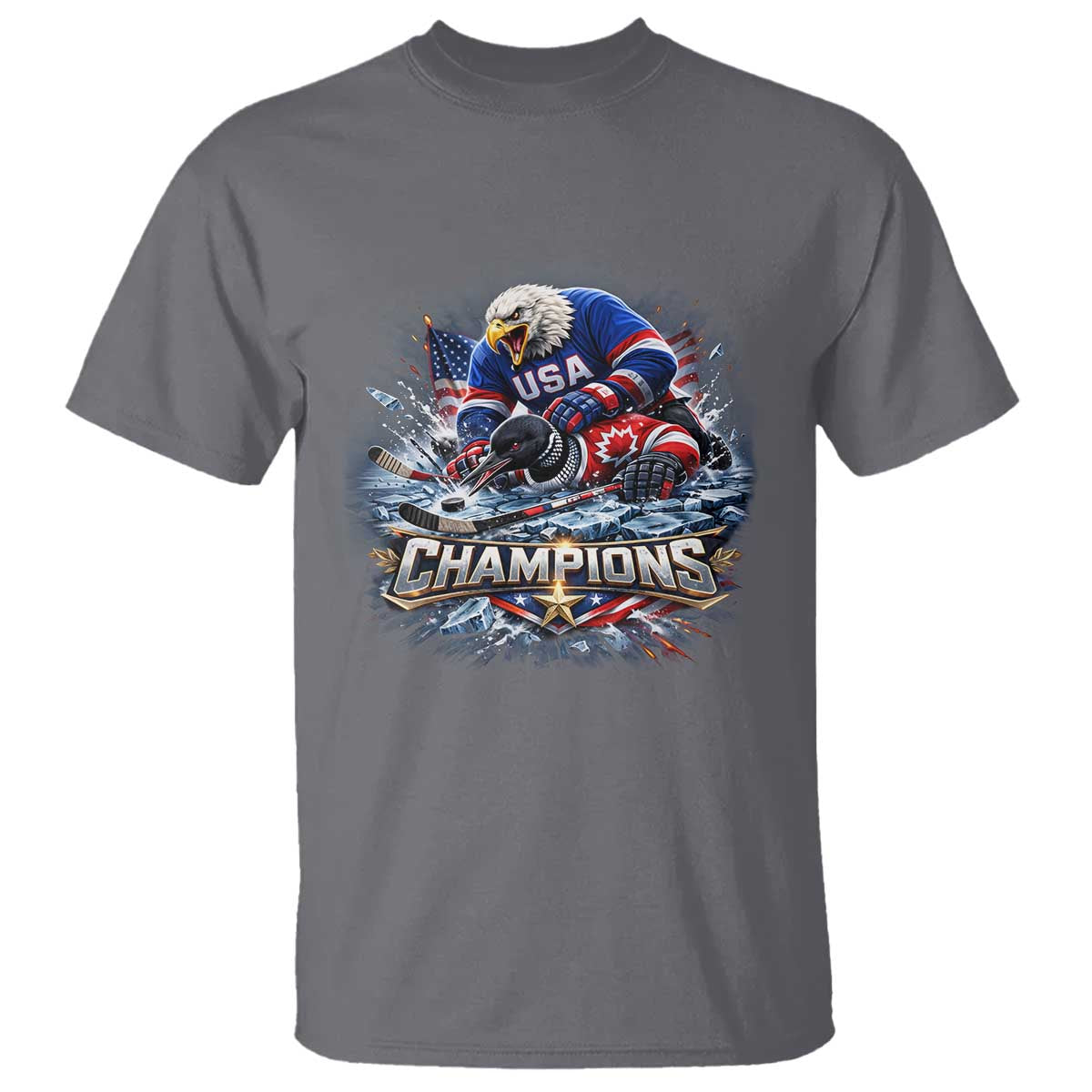 USA Ice Hockey T Shirt Eagle Dominates Canada 2026 Hockey Champions Graphic TS10 Charcoal Print Your Wear