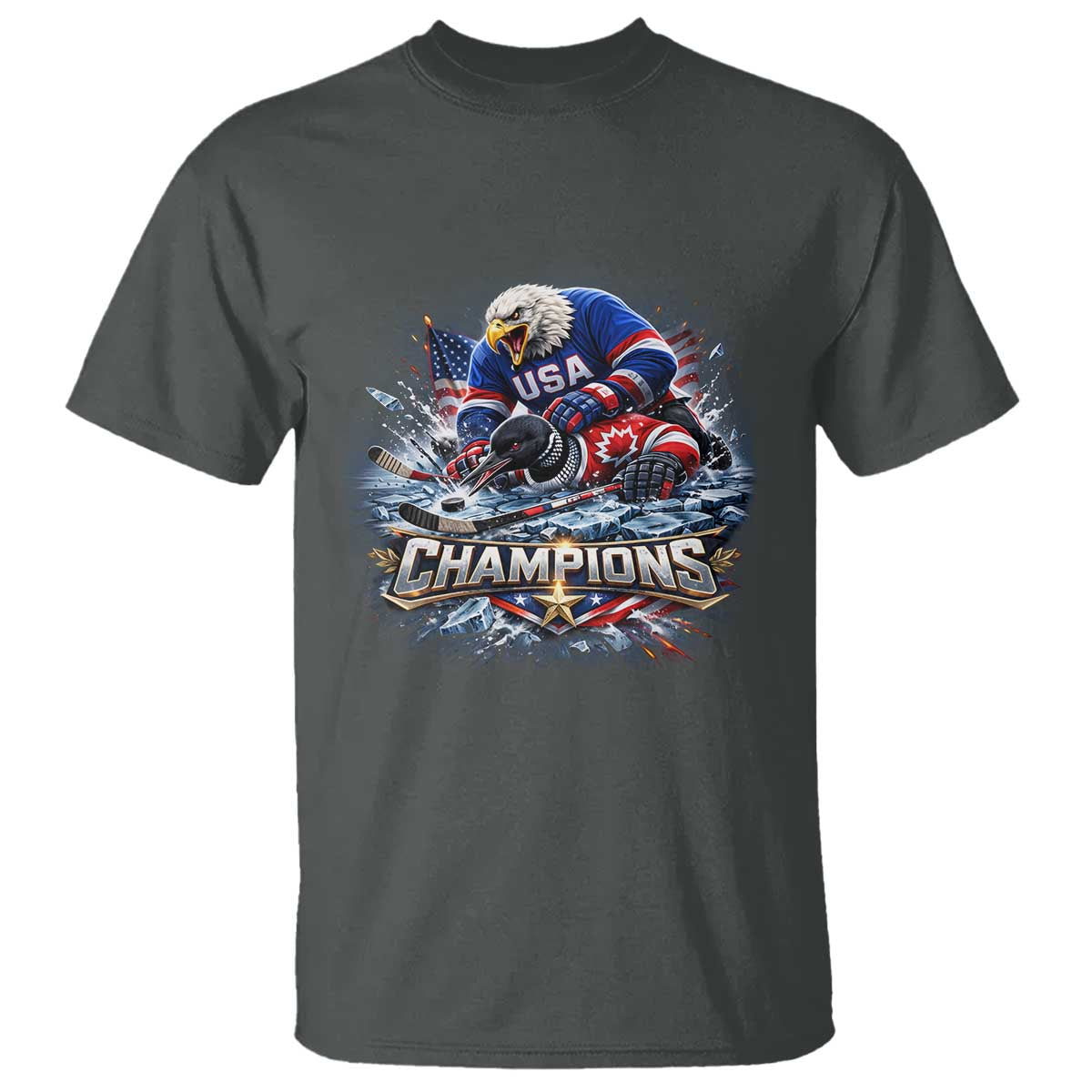 USA Ice Hockey T Shirt Eagle Dominates Canada 2026 Hockey Champions Graphic TS10 Dark Heather Print Your Wear