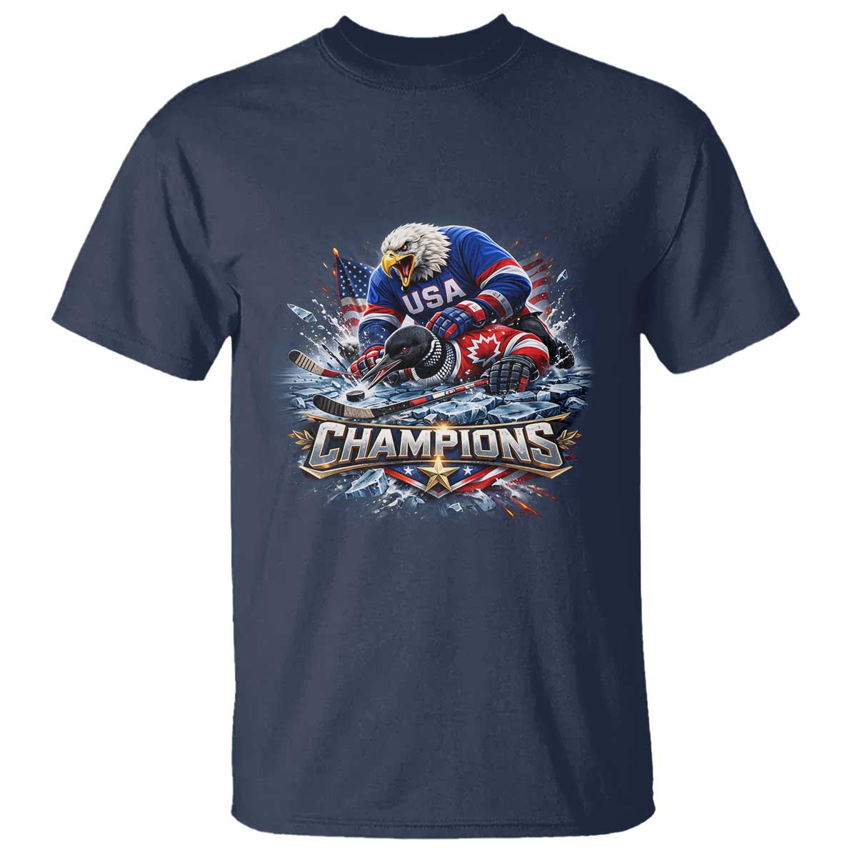 USA Ice Hockey T Shirt Eagle Dominates Canada 2026 Hockey Champions Graphic TS10 Navy Print Your Wear