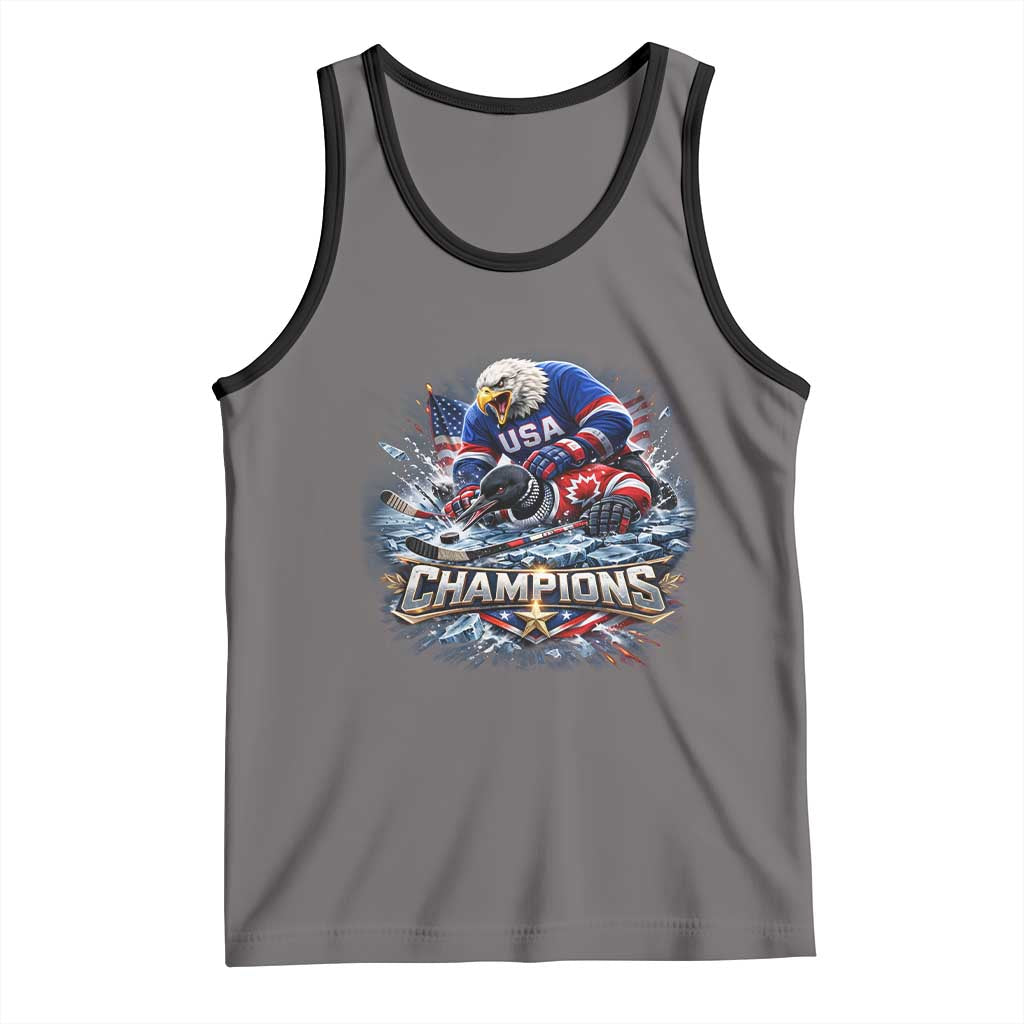 USA Ice Hockey Tank Top Eagle Dominates Canada 2026 Hockey Champions Graphic TS10 Deep Heather Black Print Your Wear