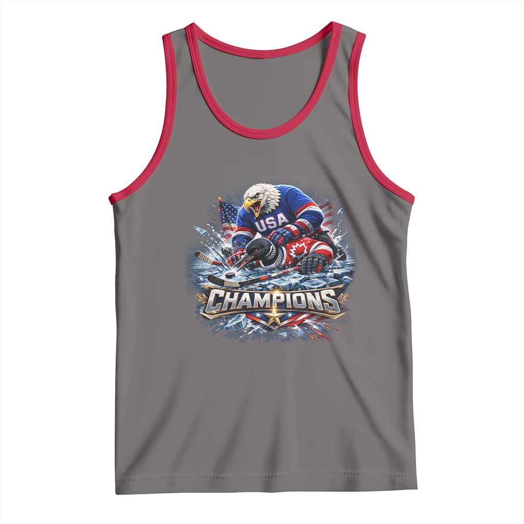 USA Ice Hockey Tank Top Eagle Dominates Canada 2026 Hockey Champions Graphic TS10 Deep Heather Red Print Your Wear