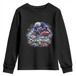 USA Ice Hockey Youth Sweatshirt Eagle Dominates Canada 2026 Hockey Champions Graphic TS10 Black Print Your Wear