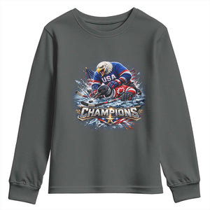 USA Ice Hockey Youth Sweatshirt Eagle Dominates Canada 2026 Hockey Champions Graphic TS10 Dark Heather Print Your Wear