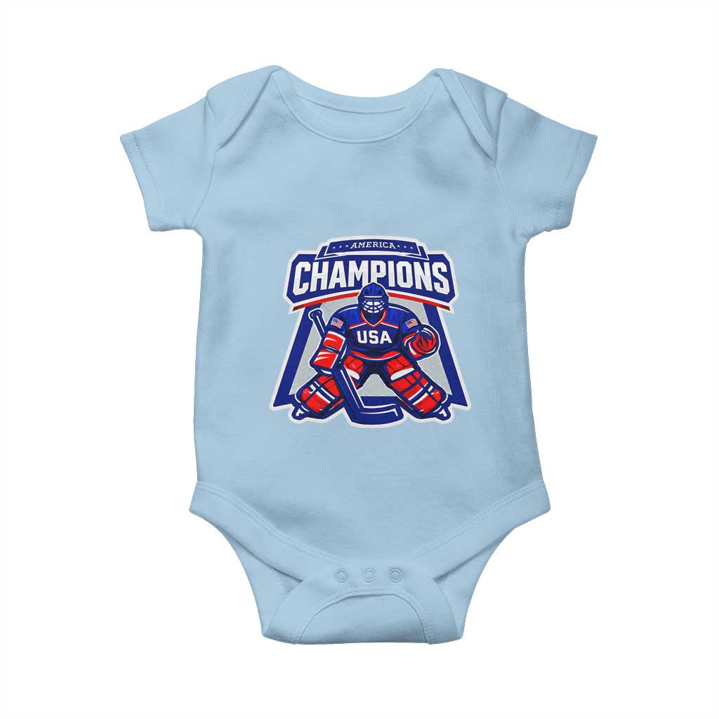 USA Ice Hockey Baby Onesie America Champions Patriotic Ice Hockey Team Fan TS10 Light Blue Print Your Wear