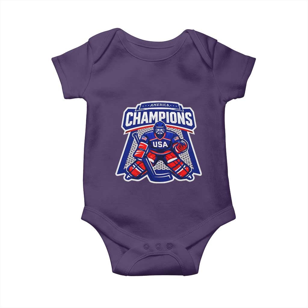 USA Ice Hockey Baby Onesie America Champions Patriotic Ice Hockey Team Fan TS10 Purple Print Your Wear