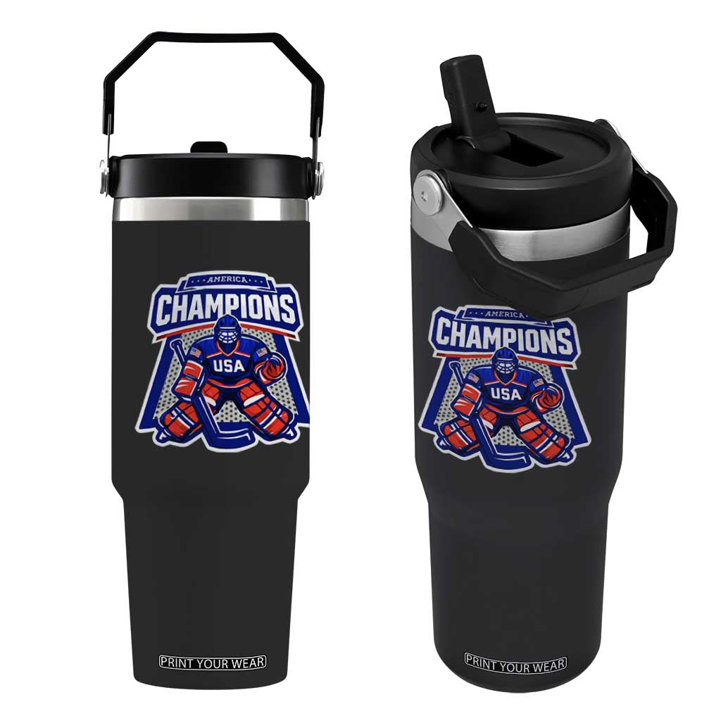USA Ice Hockey Flip Straw Tumbler America Champions Patriotic Ice Hockey Team Fan TS10 One Size: 30 oz Black Print Your Wear