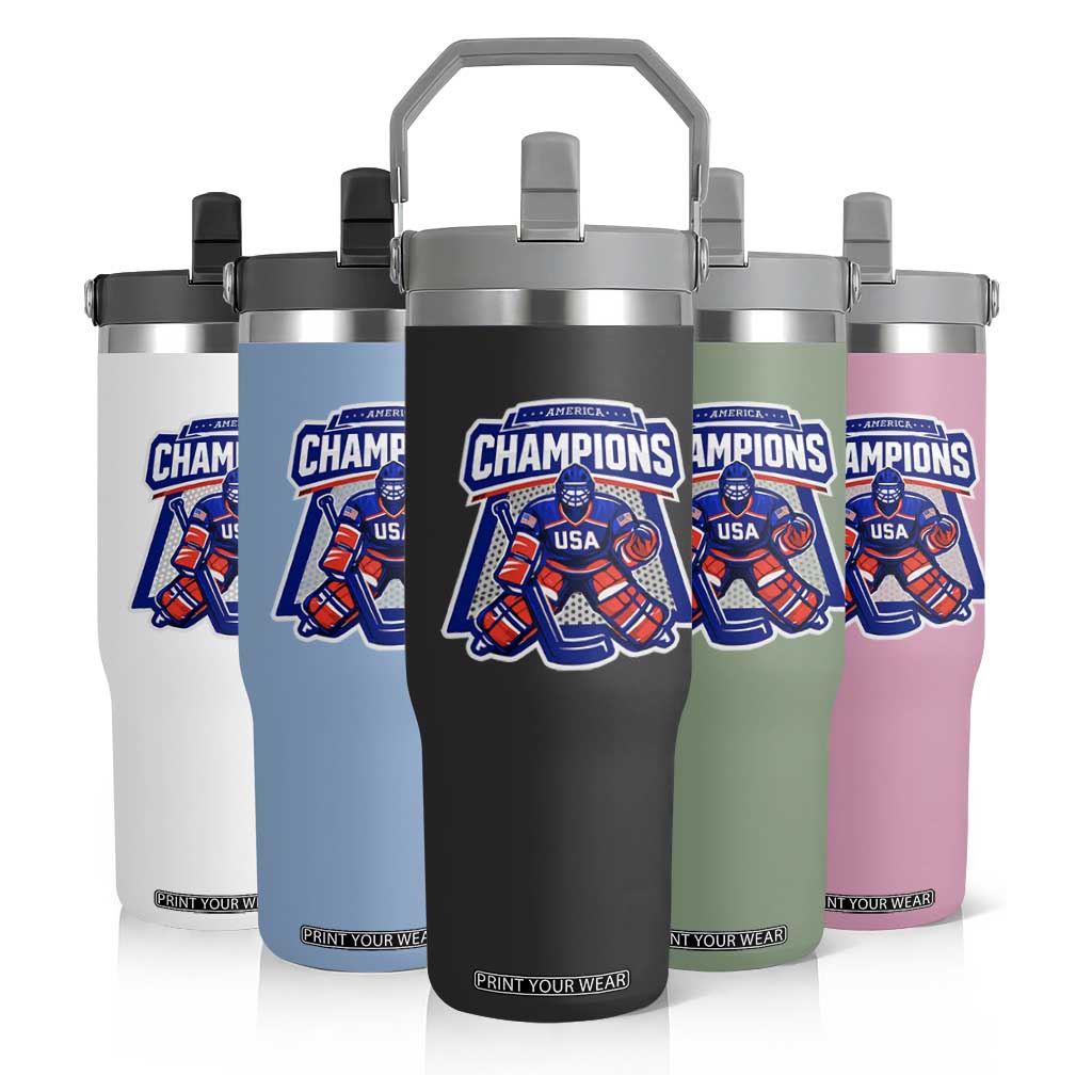 USA Ice Hockey Flip Straw Tumbler America Champions Patriotic Ice Hockey Team Fan TS10 Print Your Wear