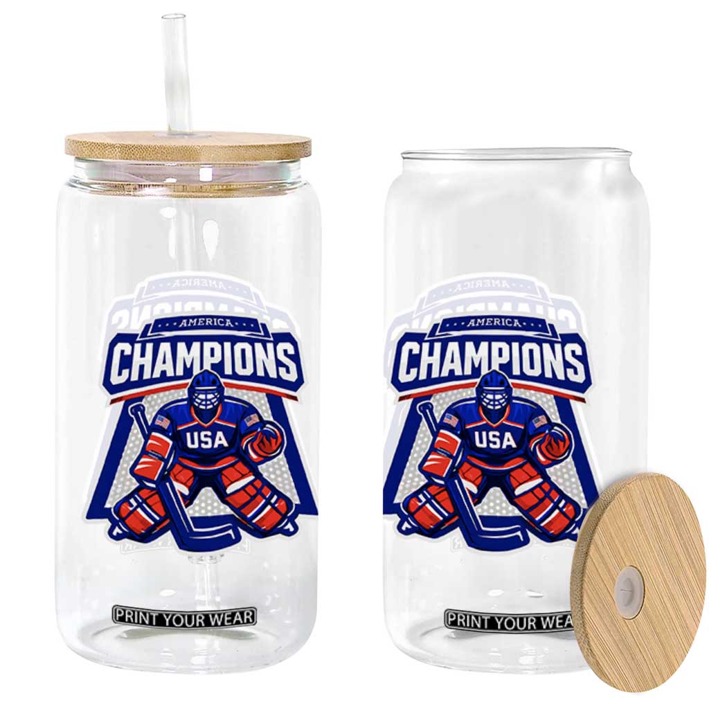 USA Ice Hockey Glass Can America Champions Patriotic Ice Hockey Team Fan TS10 Print Your Wear