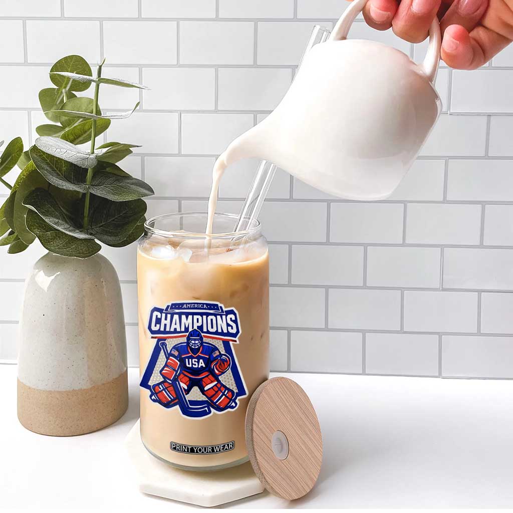 USA Ice Hockey Glass Can America Champions Patriotic Ice Hockey Team Fan TS10 Print Your Wear
