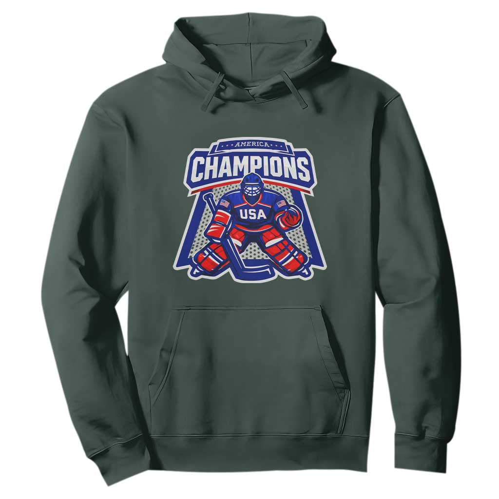 USA Ice Hockey Hoodie America Champions Patriotic Ice Hockey Team Fan TS10 Dark Forest Green Print Your Wear