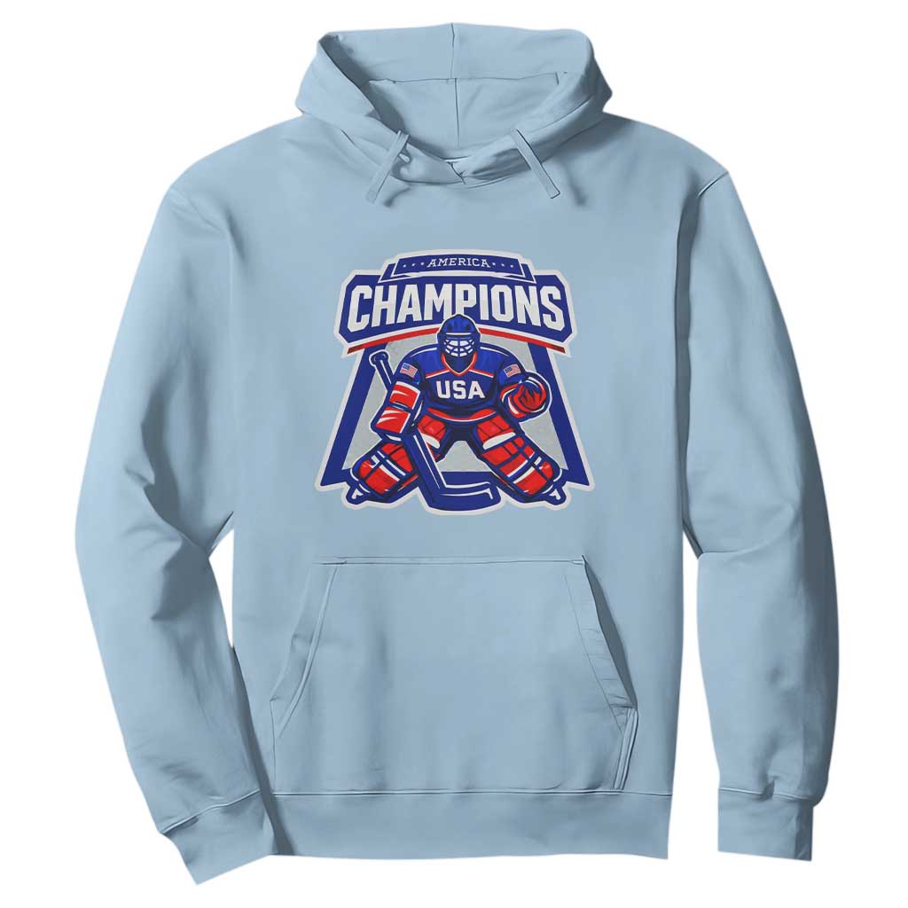 USA Ice Hockey Hoodie America Champions Patriotic Ice Hockey Team Fan TS10 Light Blue Print Your Wear