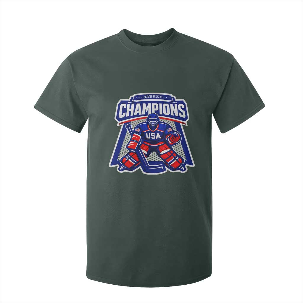 USA Ice Hockey T Shirt For Kid America Champions Patriotic Ice Hockey Team Fan TS10 Dark Forest Green Print Your Wear