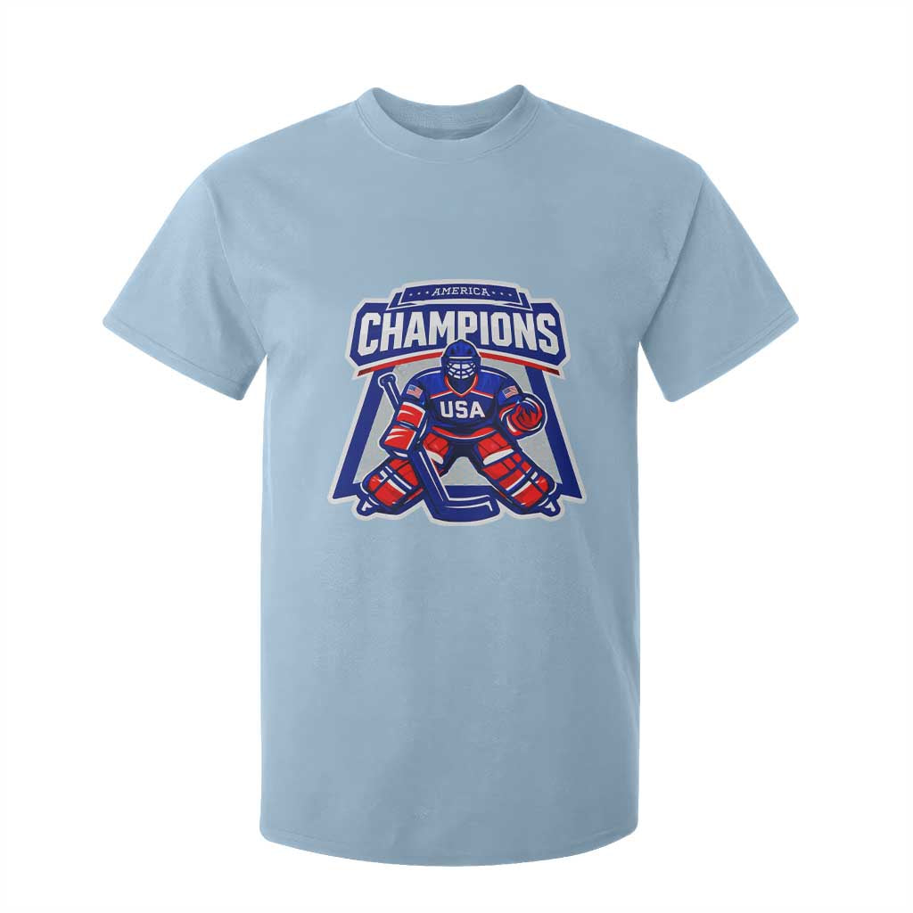 USA Ice Hockey T Shirt For Kid America Champions Patriotic Ice Hockey Team Fan TS10 Light Blue Print Your Wear
