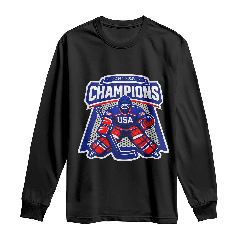 USA Ice Hockey Long Sleeve Shirt America Champions Patriotic Ice Hockey Team Fan TS10 Black Print Your Wear
