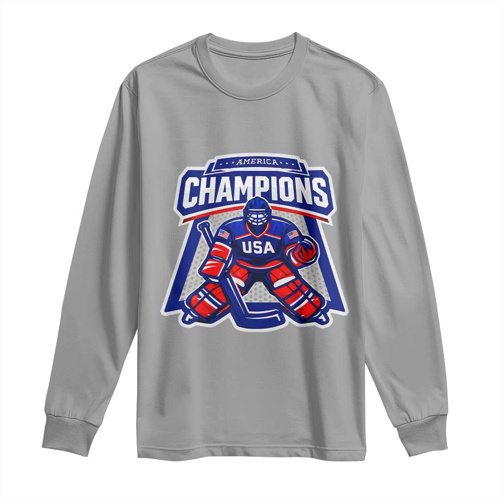 USA Ice Hockey Long Sleeve Shirt America Champions Patriotic Ice Hockey Team Fan TS10 Sport Gray Print Your Wear