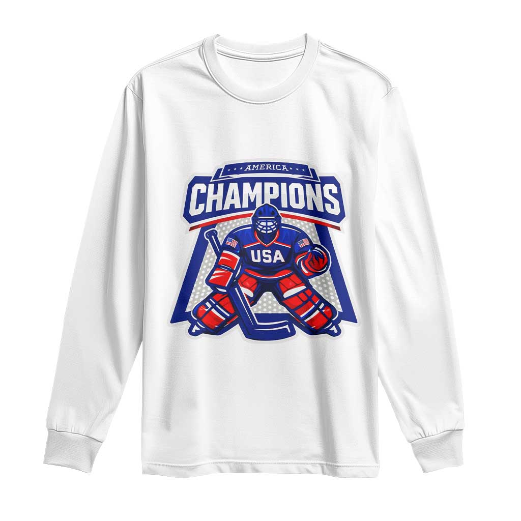 USA Ice Hockey Long Sleeve Shirt America Champions Patriotic Ice Hockey Team Fan TS10 White Print Your Wear