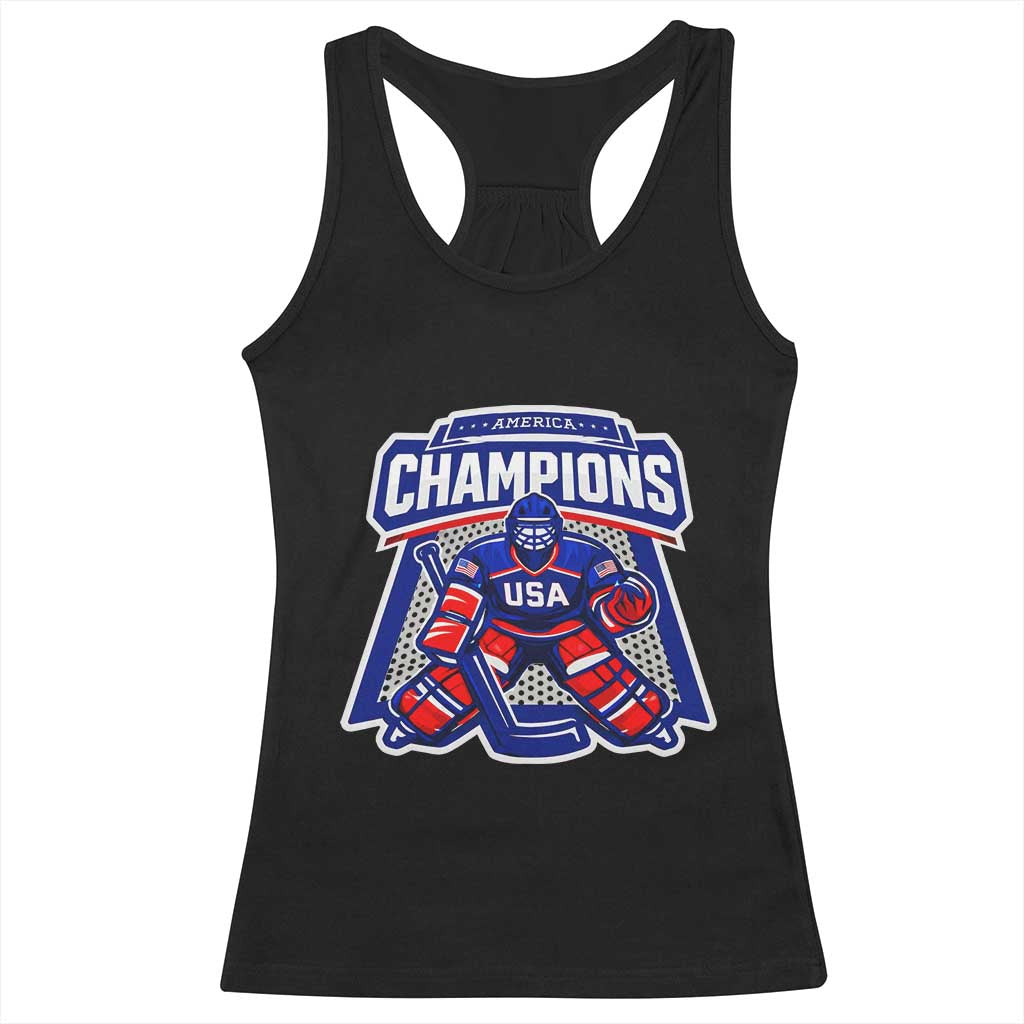 USA Ice Hockey Racerback Tank Top America Champions Patriotic Ice Hockey Team Fan TS10 Black Print Your Wear