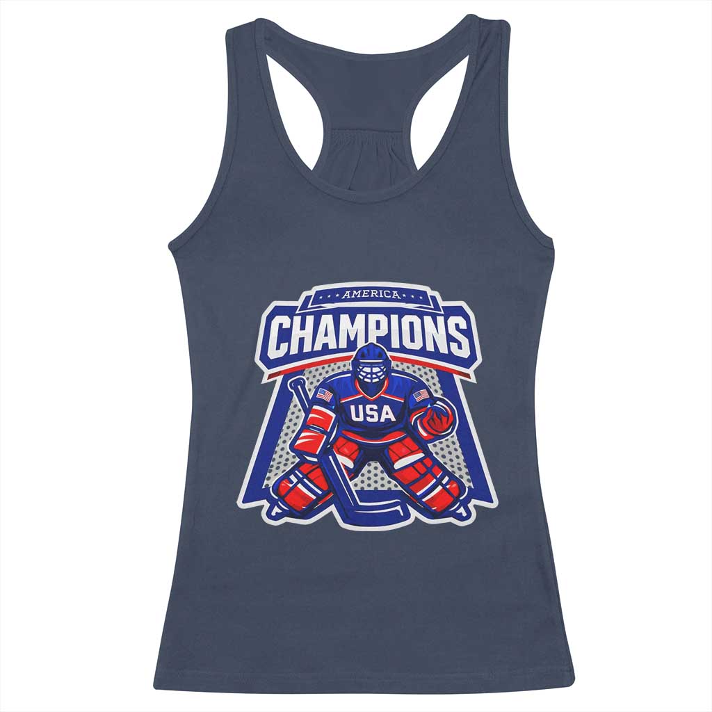 USA Ice Hockey Racerback Tank Top America Champions Patriotic Ice Hockey Team Fan TS10 Navy Print Your Wear