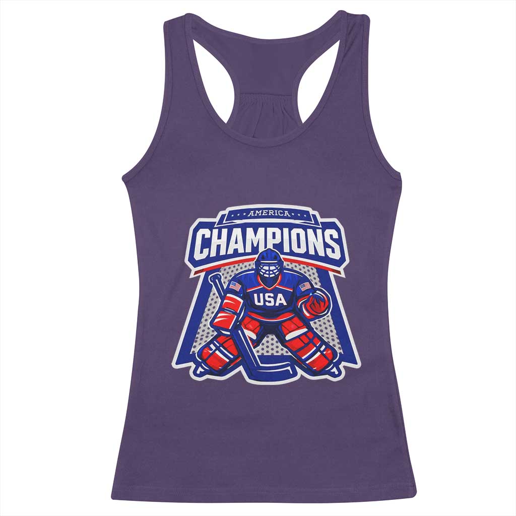 USA Ice Hockey Racerback Tank Top America Champions Patriotic Ice Hockey Team Fan TS10 Purple Print Your Wear