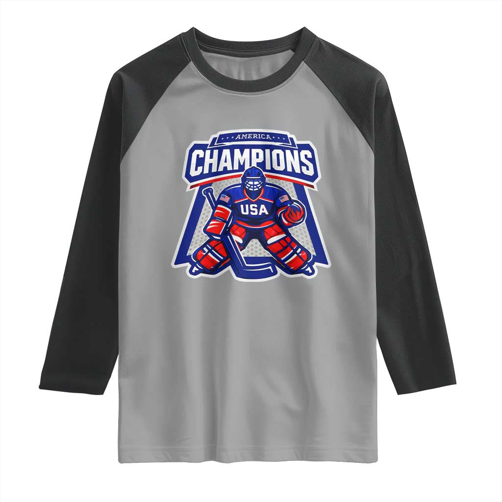 USA Ice Hockey Raglan Shirt America Champions Patriotic Ice Hockey Team Fan TS10 Sport Gray Black Print Your Wear