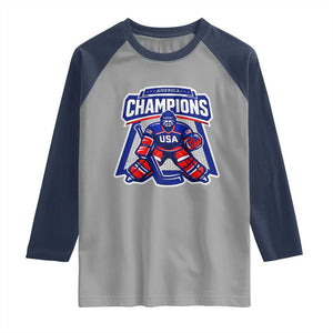 USA Ice Hockey Raglan Shirt America Champions Patriotic Ice Hockey Team Fan TS10 Sport Gray Navy Print Your Wear