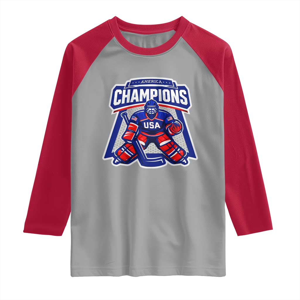 USA Ice Hockey Raglan Shirt America Champions Patriotic Ice Hockey Team Fan TS10 Sport Gray Red Print Your Wear