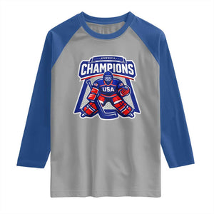 USA Ice Hockey Raglan Shirt America Champions Patriotic Ice Hockey Team Fan TS10 Sport Gray Royal Print Your Wear