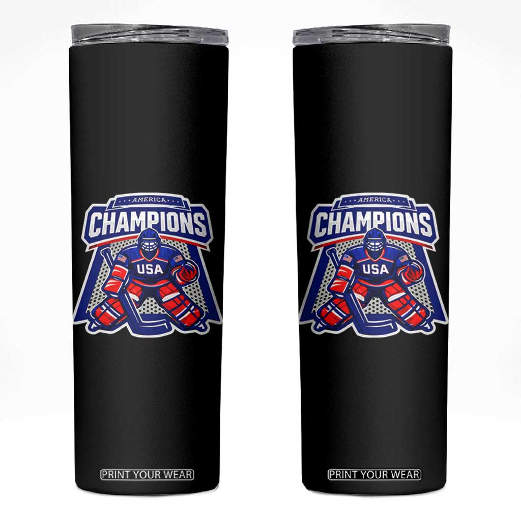 USA Ice Hockey Skinny Tumbler America Champions Patriotic Ice Hockey Team Fan TS10 Black Print Your Wear