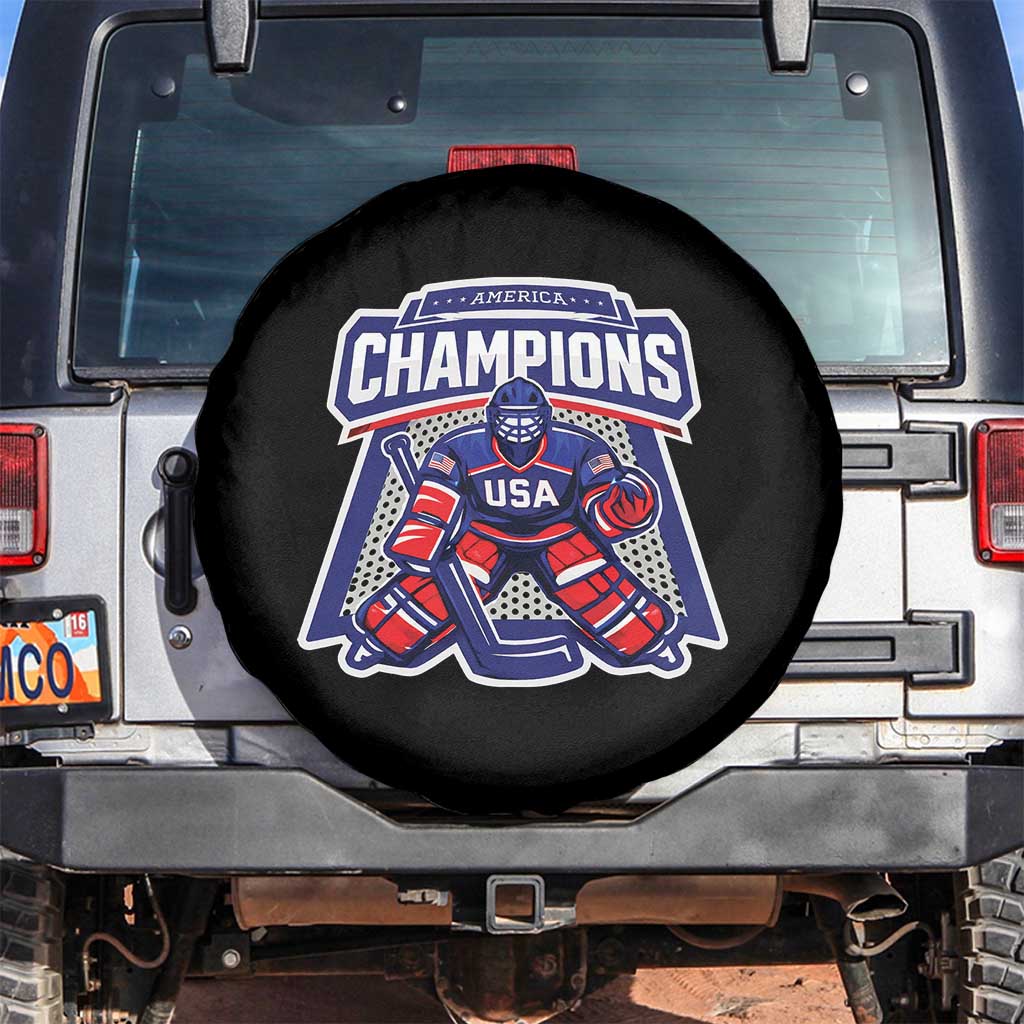 USA Ice Hockey Spare Tire Cover America Champions Patriotic Ice Hockey Team Fan TS10 No hole Black Print Your Wear