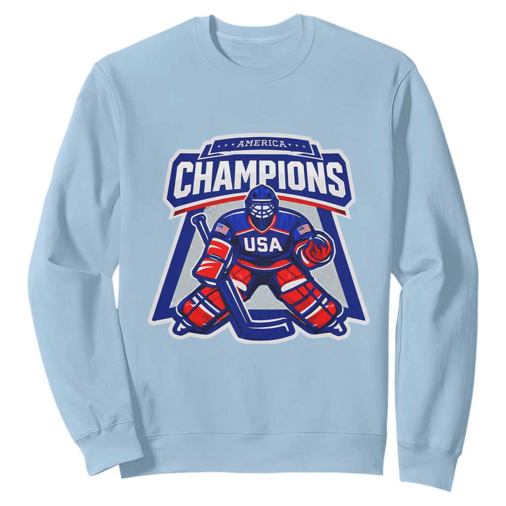 USA Ice Hockey Sweatshirt America Champions Patriotic Ice Hockey Team Fan TS10 Light Blue Print Your Wear