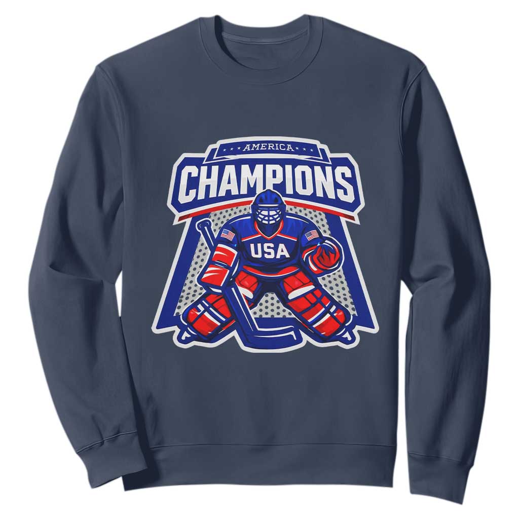 USA Ice Hockey Sweatshirt America Champions Patriotic Ice Hockey Team Fan TS10 Navy Print Your Wear