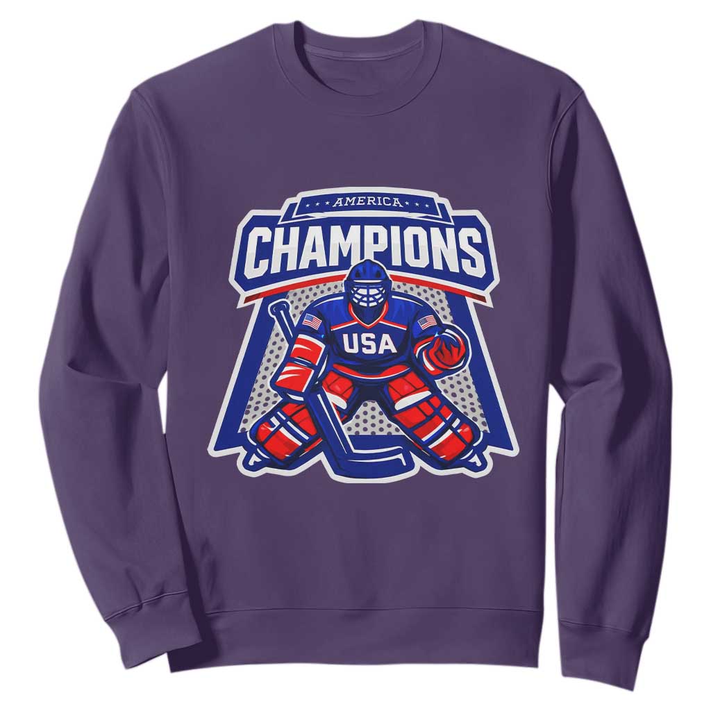 USA Ice Hockey Sweatshirt America Champions Patriotic Ice Hockey Team Fan TS10 Purple Print Your Wear