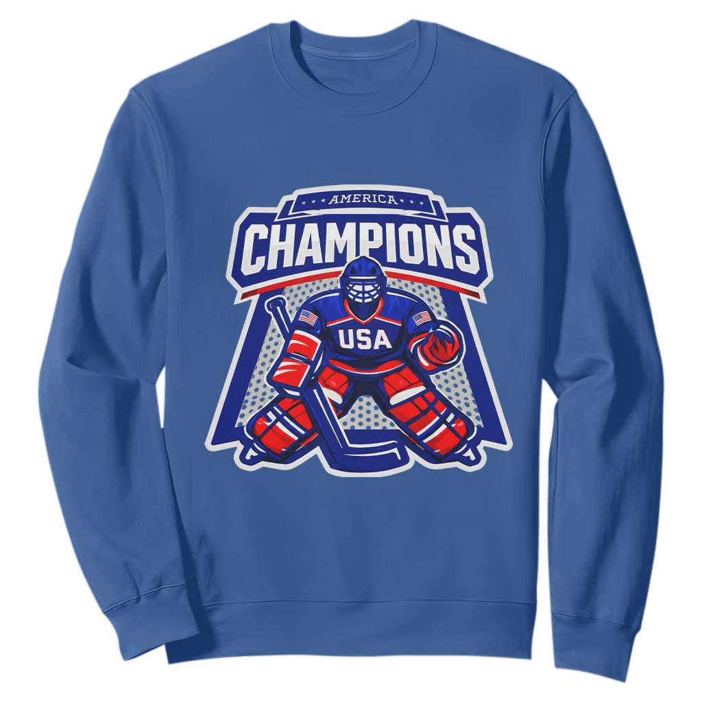 USA Ice Hockey Sweatshirt America Champions Patriotic Ice Hockey Team Fan TS10 Royal Blue Print Your Wear