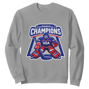 USA Ice Hockey Sweatshirt America Champions Patriotic Ice Hockey Team Fan TS10 Sport Gray Print Your Wear